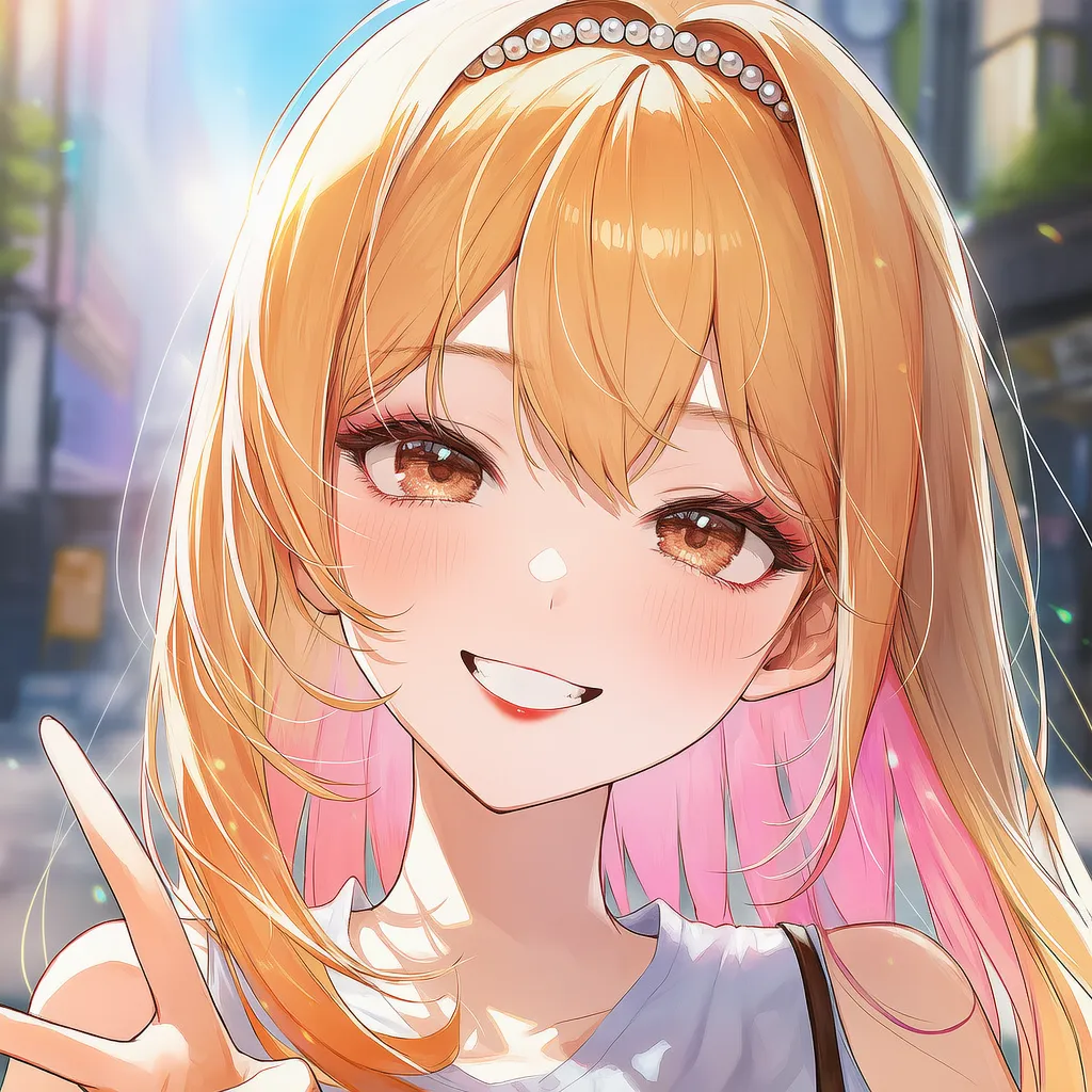 インナーカラーロングストレート（ピンク×ハニーブロンド）｜ギャルの髪型プロンプト