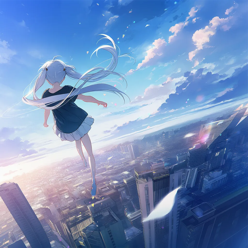 浮遊する美少女を上空視点構図で再現したAIイラスト｜プロンプト紹介