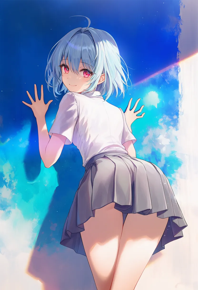 ペイント壁に手をつく美少女AIイラストの作例