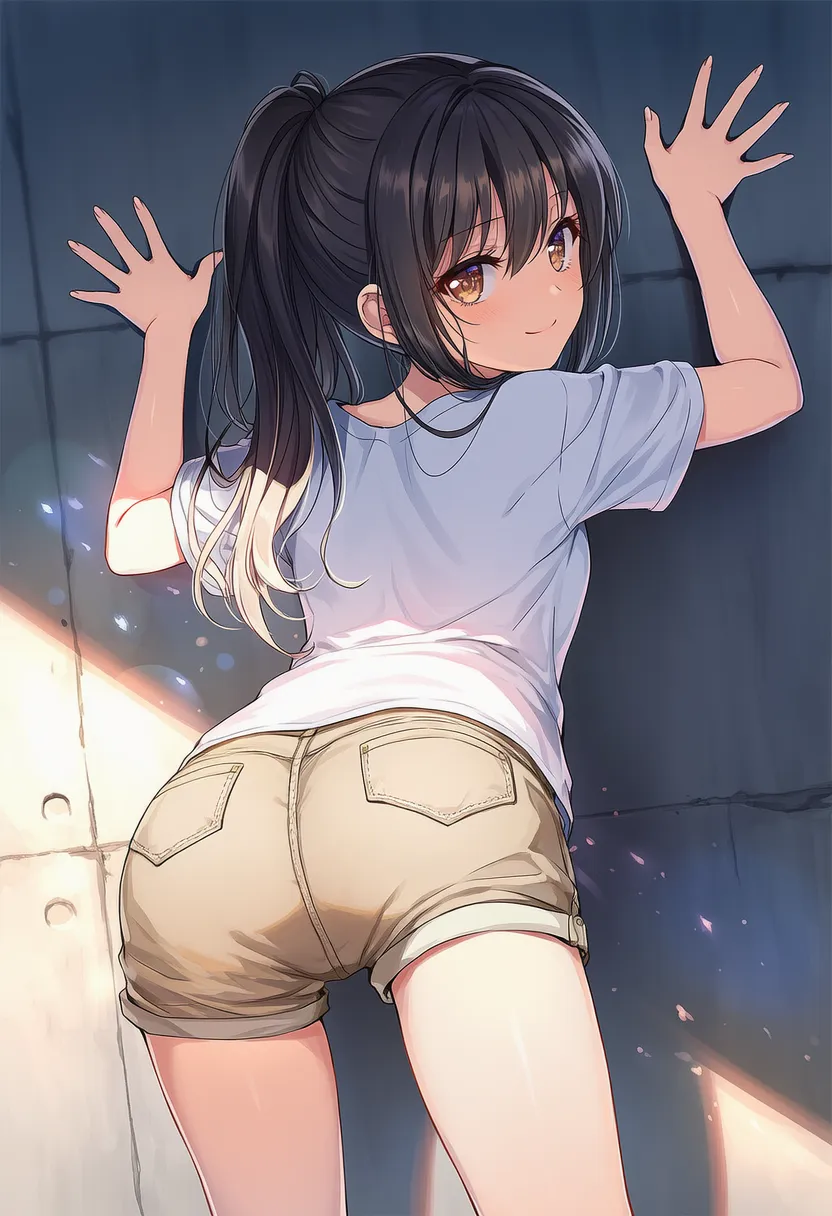 お尻を突き出した姿勢で壁に手をつく美少女AIイラスト｜プロンプト紹介