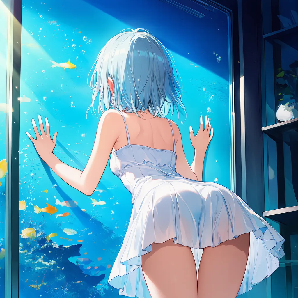 水族館の水槽をのぞく美少女AIイラスト作例２｜プロンプト紹介