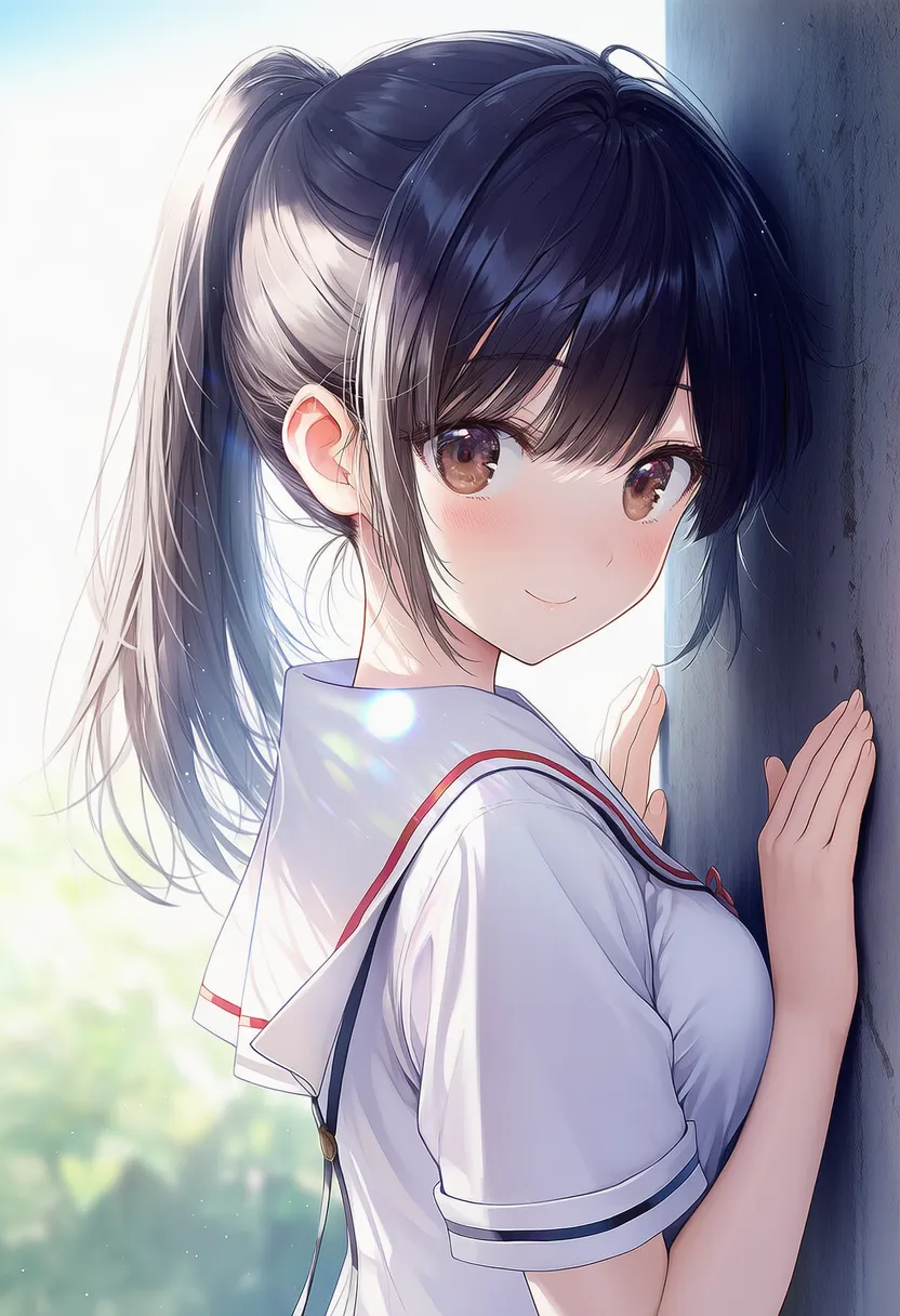 壁に手をつく（壁に密着する）美少女AIイラストの作例