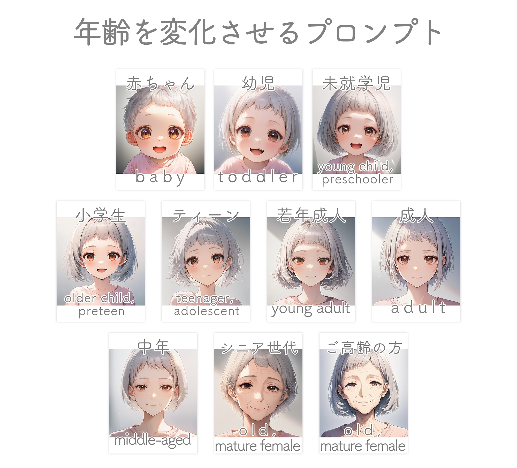 AIイラストで年齢を変化させるプロンプト表