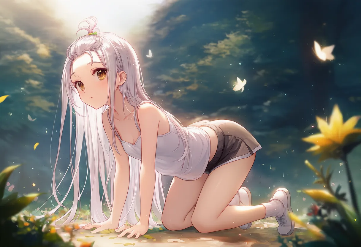 四つん這いのポーズの美少女AIイラスト｜プロンプト紹介