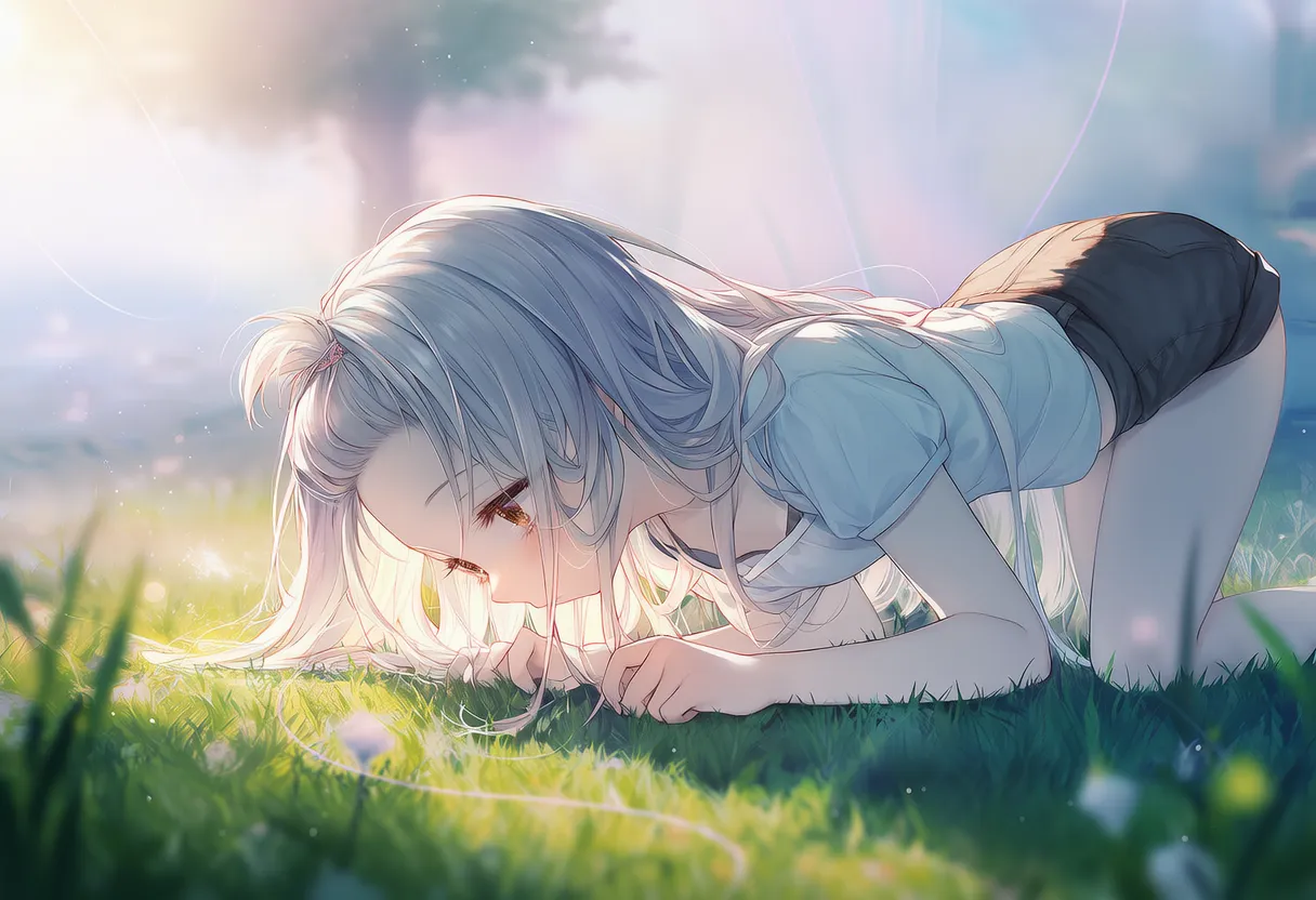 頭を下げた四つん這いポーズの美少女AIイラスト｜プロンプト紹介