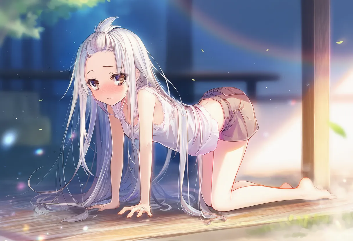 背中を反らす四つん這いポーズの美少女AIイラスト｜プロンプト紹介