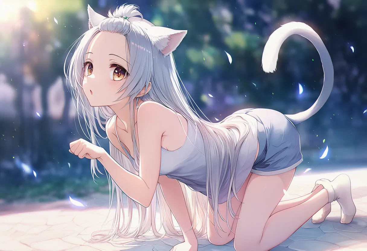 猫ポーズの四つん這いの美少女AIイラスト｜プロンプト紹介