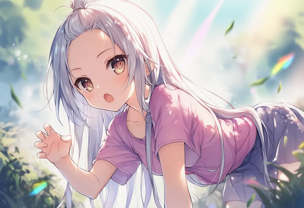 獣ポーズの四つん這いの美少女AIイラスト（作例２）｜プロンプト紹介