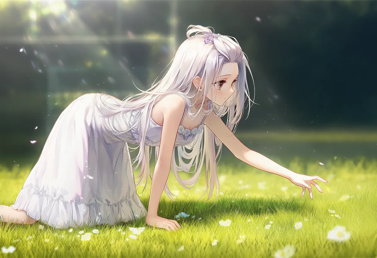 片手を前に伸ばす四つん這いポーズの美少女AIイラスト｜プロンプト紹介