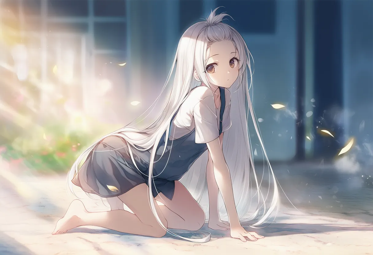 膝立ち寄りの四つん這いポーズの美少女AIイラスト｜プロンプト紹介