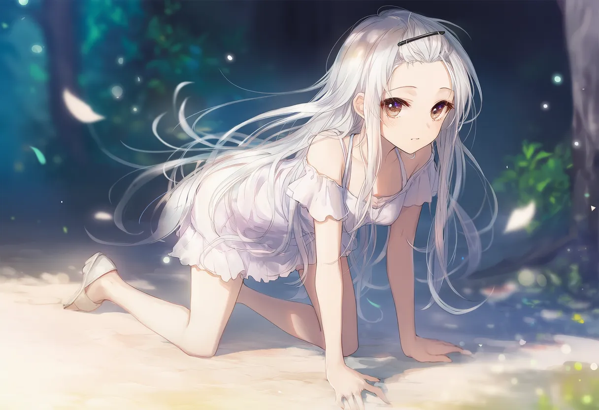 両膝を開く四つん這いポーズの美少女AIイラスト｜プロンプト紹介