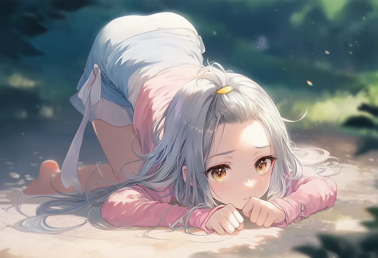 顔を床に近づける四つん這いポーズの美少女AIイラスト｜プロンプト紹介