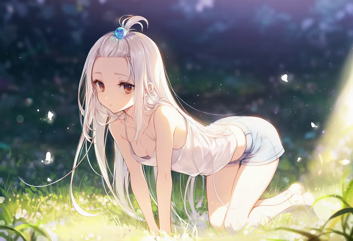 両膝を閉じる四つん這いポーズの美少女AIイラスト｜プロンプト紹介