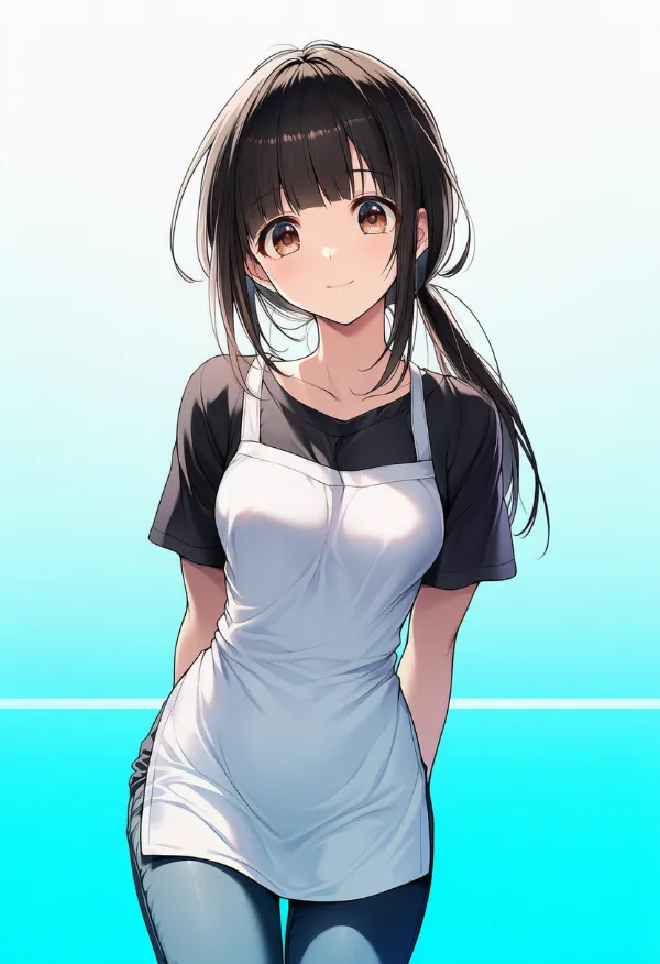 エプロン(胸当てあり)を付けた美少女のAIイラスト|プロンプト紹介