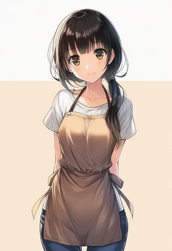 首掛け型エプロンを付けた美少女のAIイラスト|プロンプト紹介