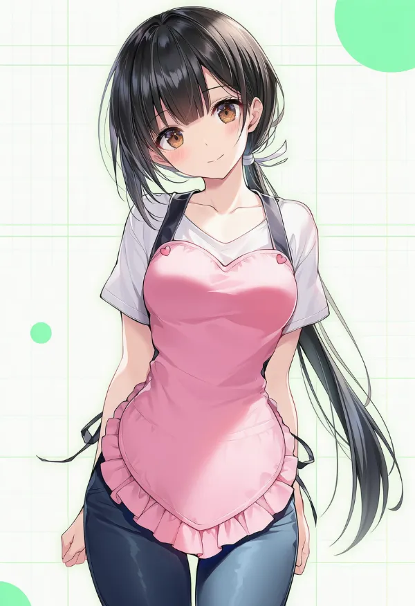 ハート型エプロンを付けた美少女のAIイラスト|プロンプト紹介