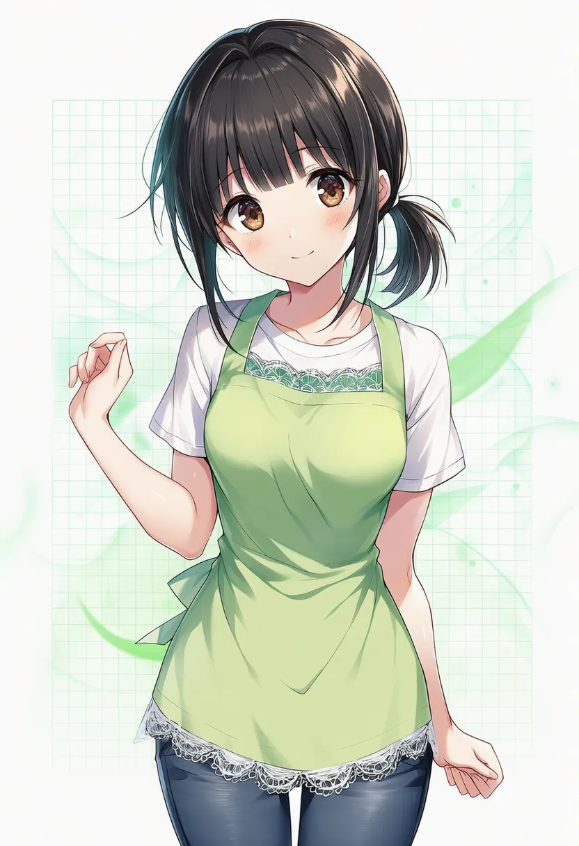 レース装飾のエプロンを付けた美少女のAIイラスト|プロンプト紹介