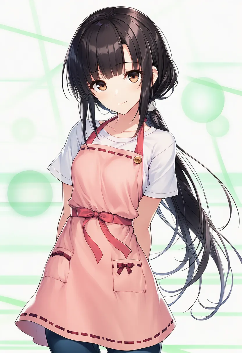 リボン付のエプロンを付けた美少女のAIイラスト|プロンプト紹介