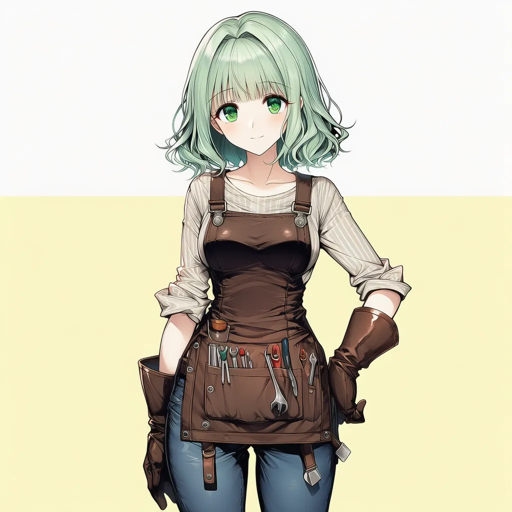 工具ポケット付きワークエプロンを身に着けた美少女AIイラスト|プロンプト紹介