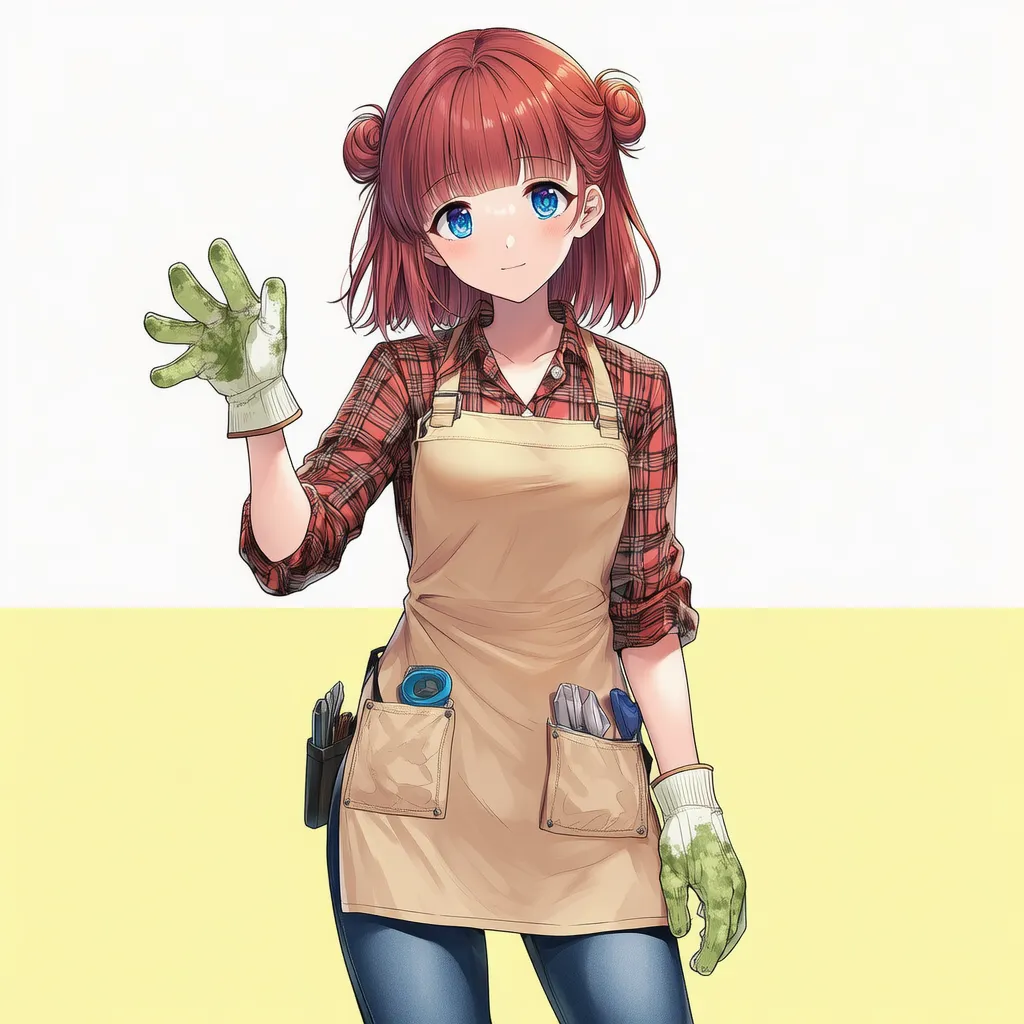 園芸ワークエプロンを身に着けた美少女AIイラスト|プロンプト紹介