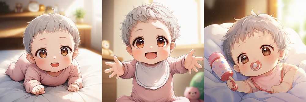 赤ちゃんの動作を再現したAIイラスト|年齢プロンプト紹介