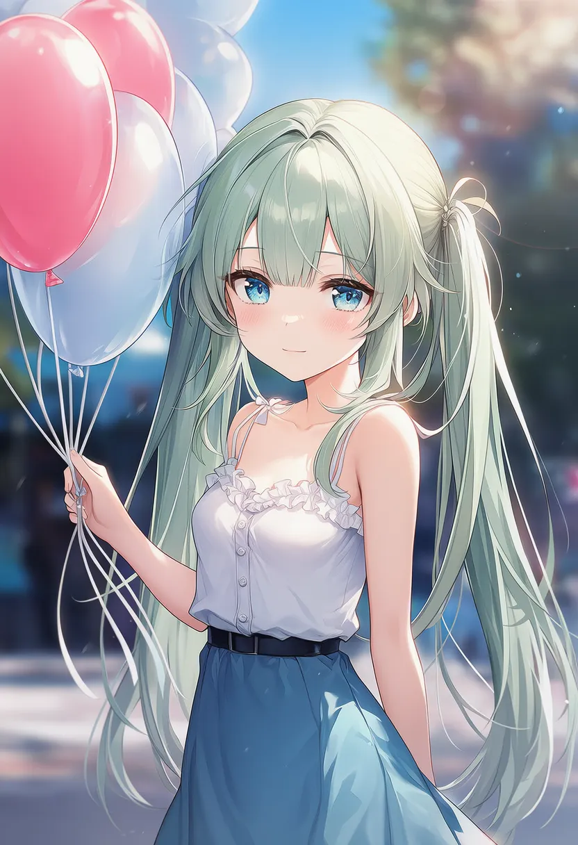 風船を持つ美少女AIイラスト｜持ち物プロンプト紹介