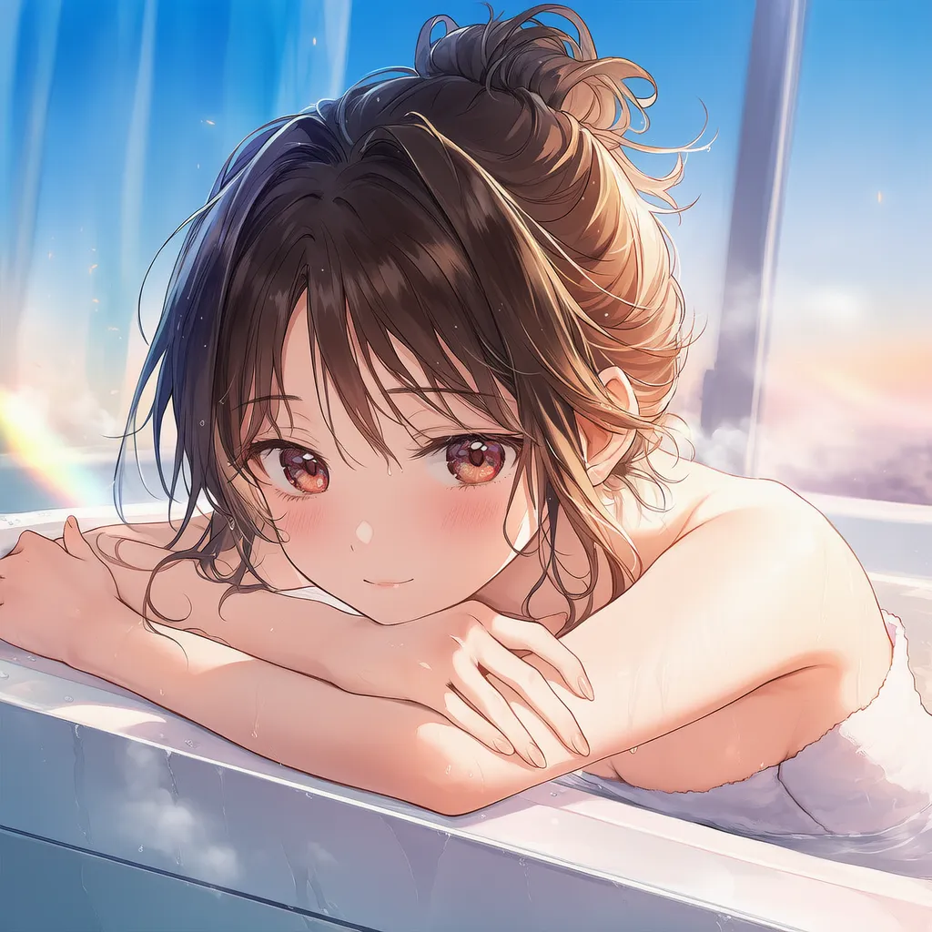 入浴中・湯船につかる美少女AIイラスト作例