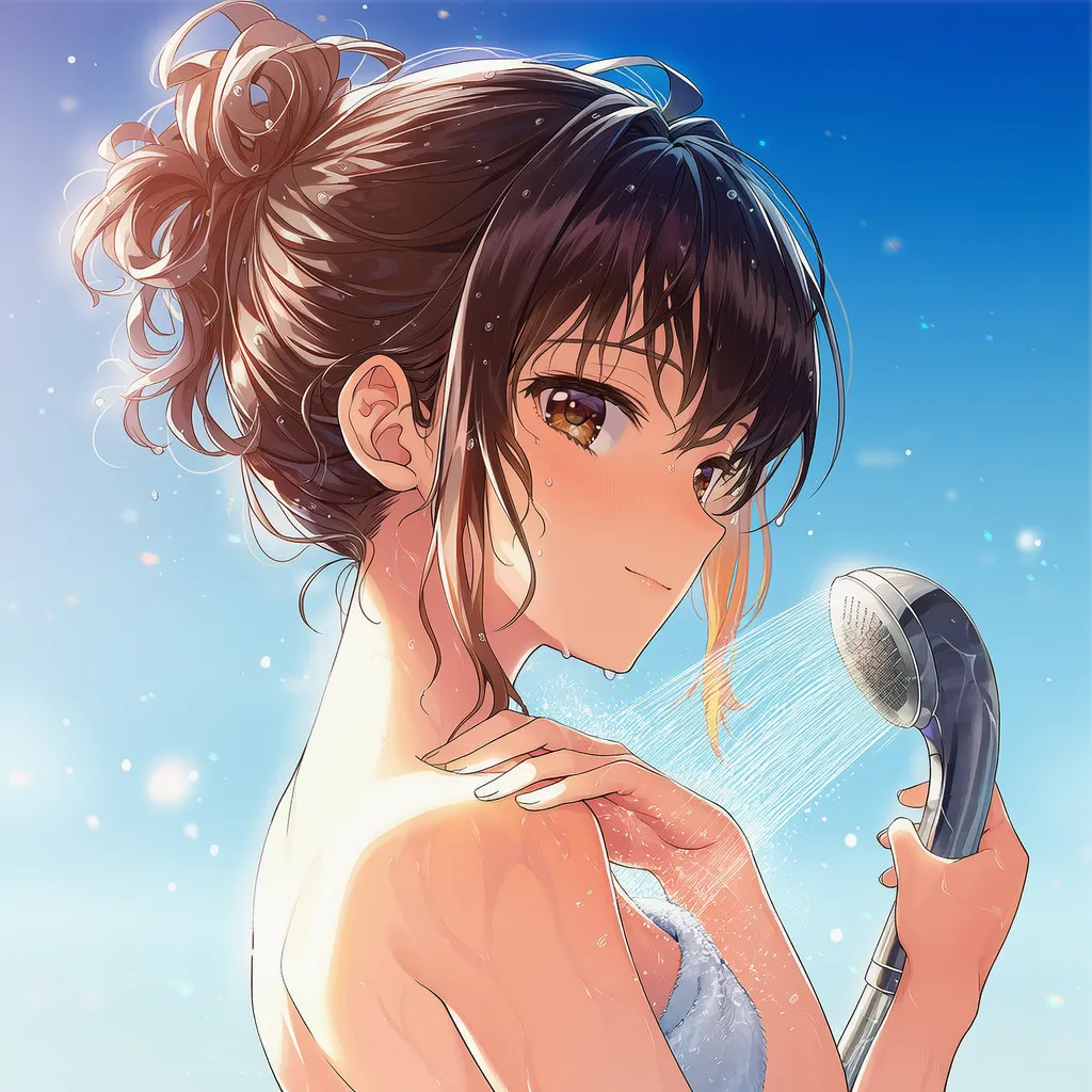 シャワーを浴びる美少女AIイラストの作例