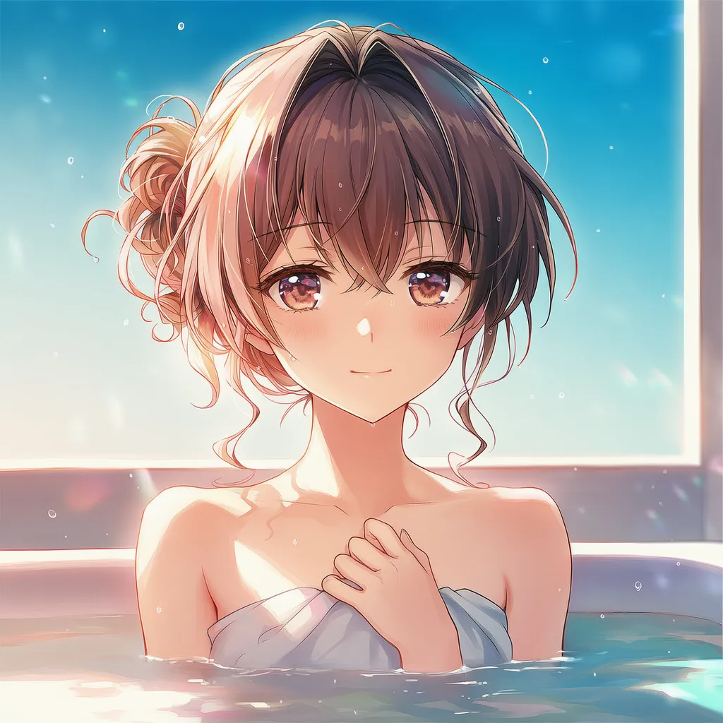 湯船に浸かる様子のAIイラスト|入浴のプロンプト