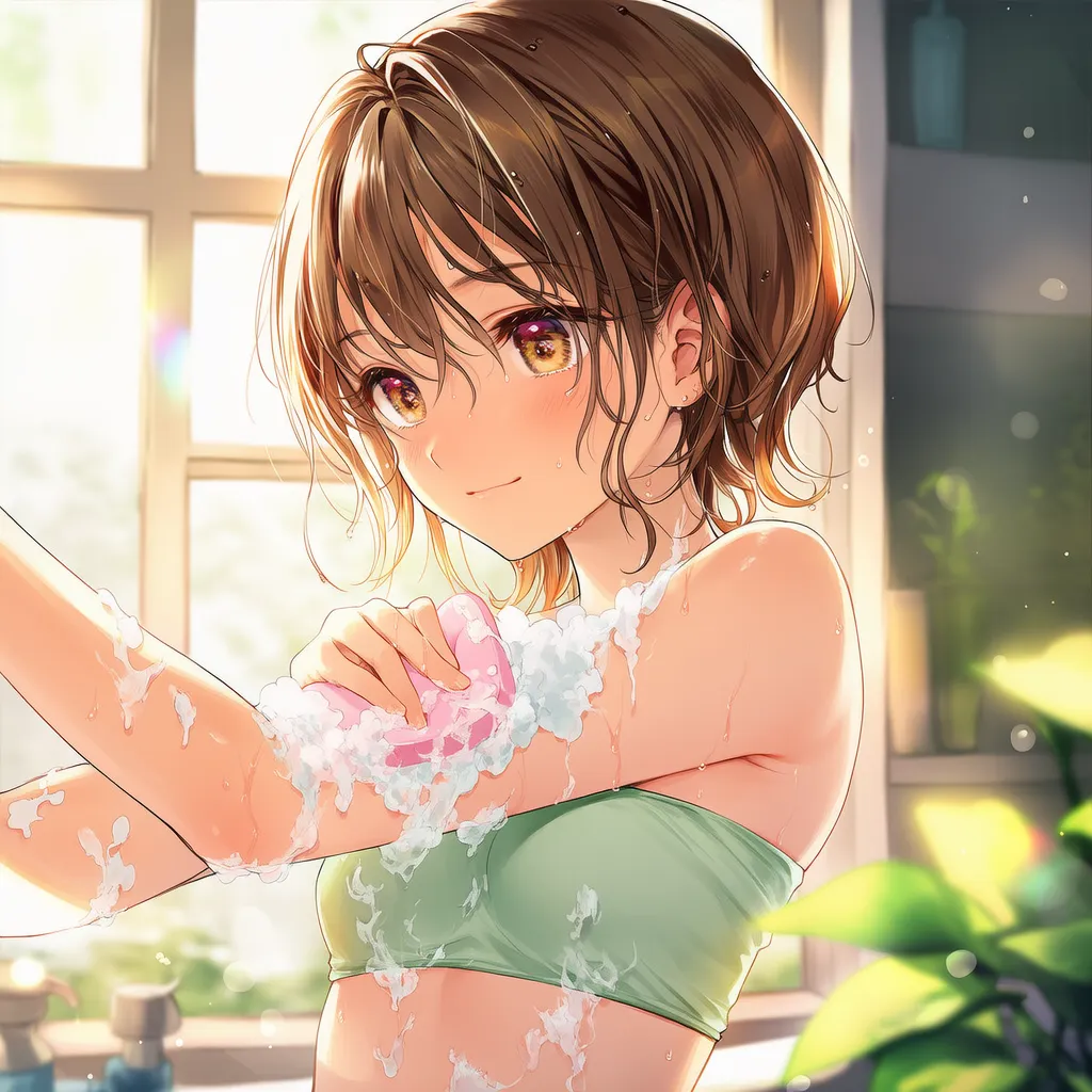 腕を洗う様子のAIイラスト|入浴プロンプト紹介