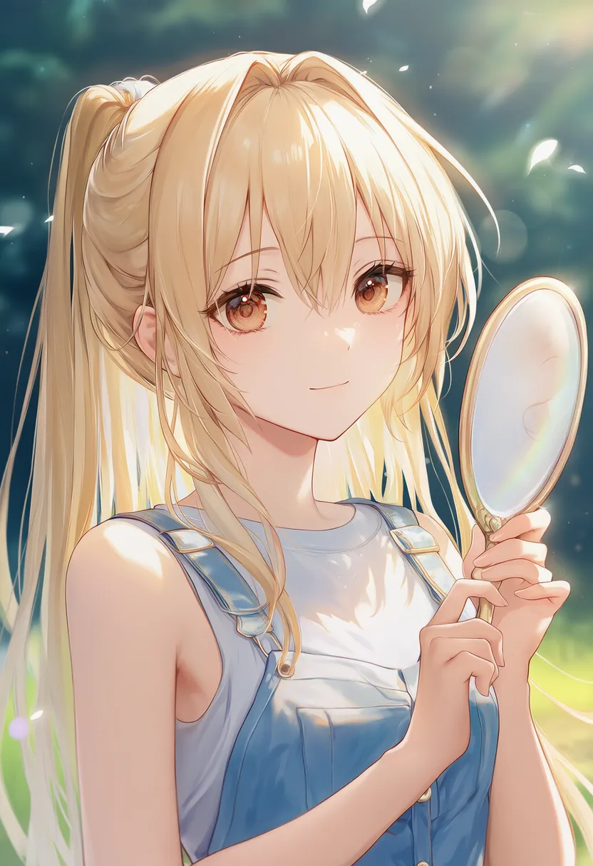 手鏡を持つ美少女AIイラスト｜持ち物プロンプト紹介