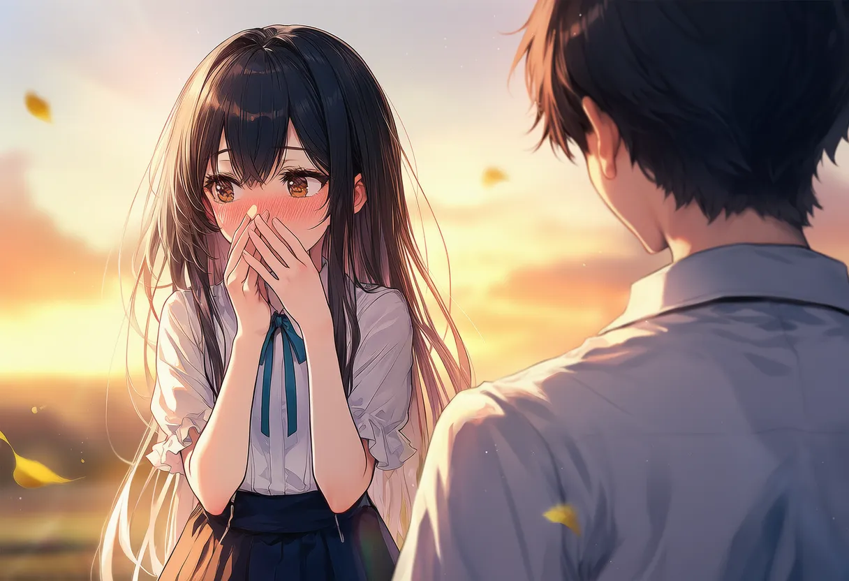 告白されて照れる女子キャラクターAIイラスト｜プロンプト紹介