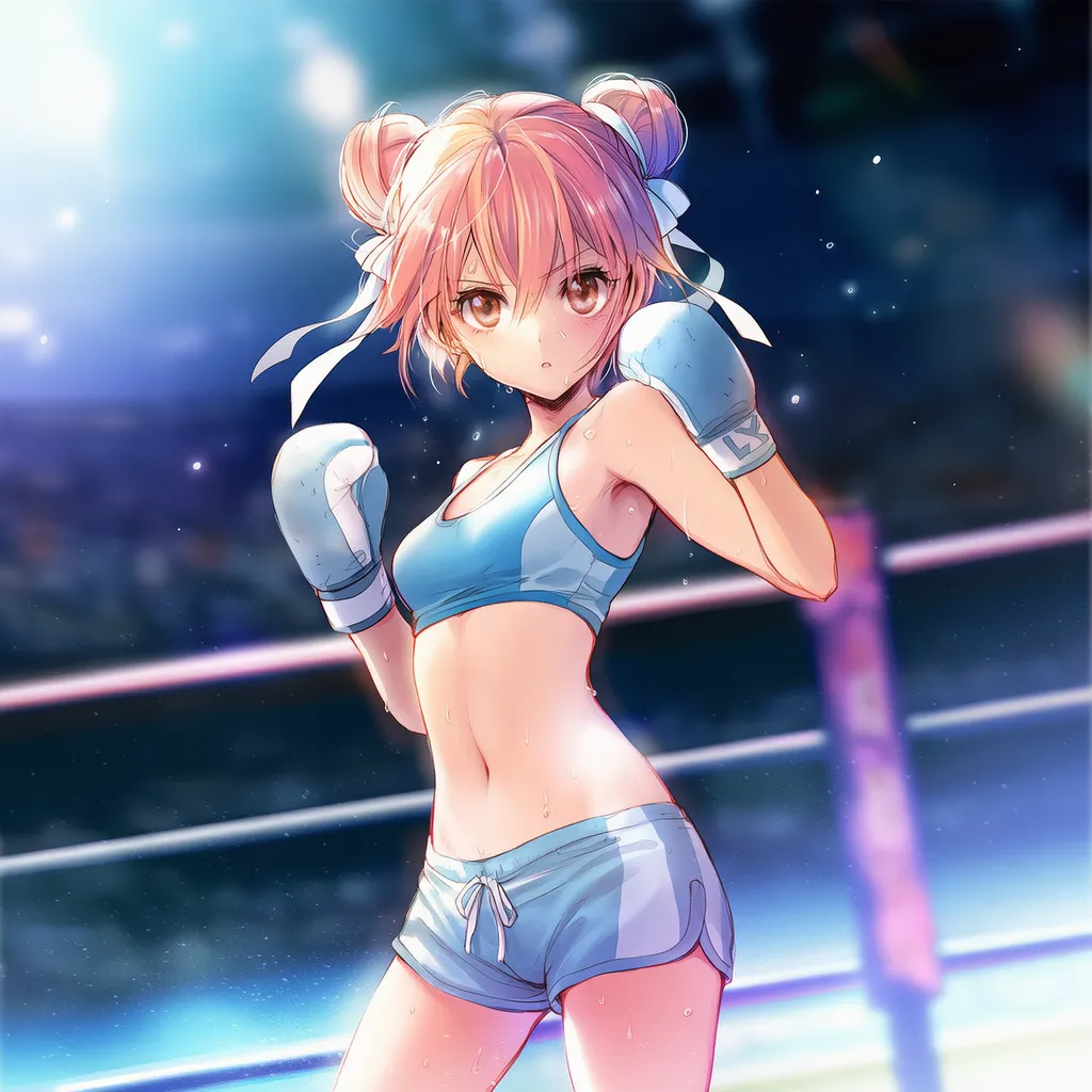 ボクシングの構えをする美少女AIイラスト｜プロンプト紹介