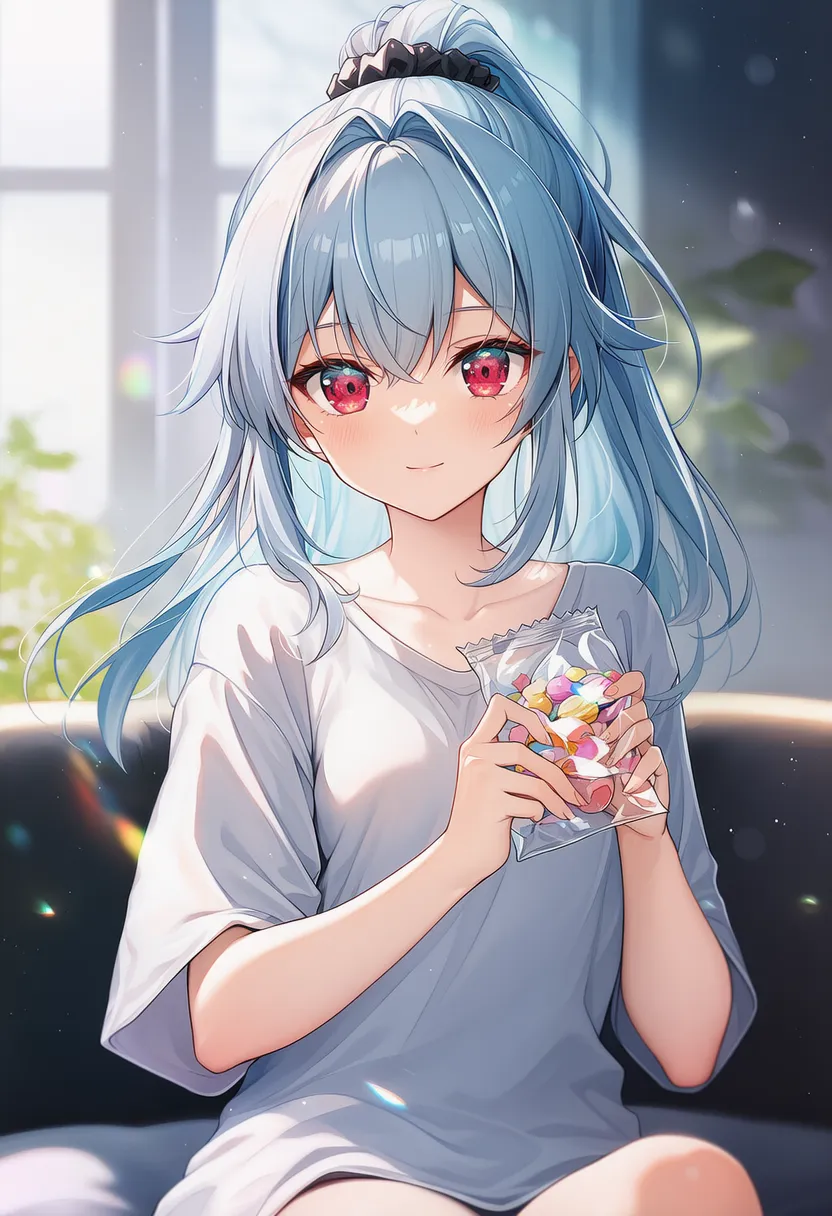 お菓子袋を持つ美少女AIイラスト｜持ち物プロンプト紹介