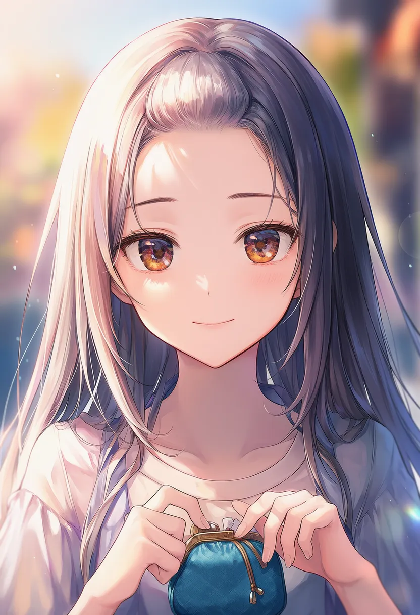 小銭入れを持つ美少女AIイラスト｜持ち物プロンプト紹介