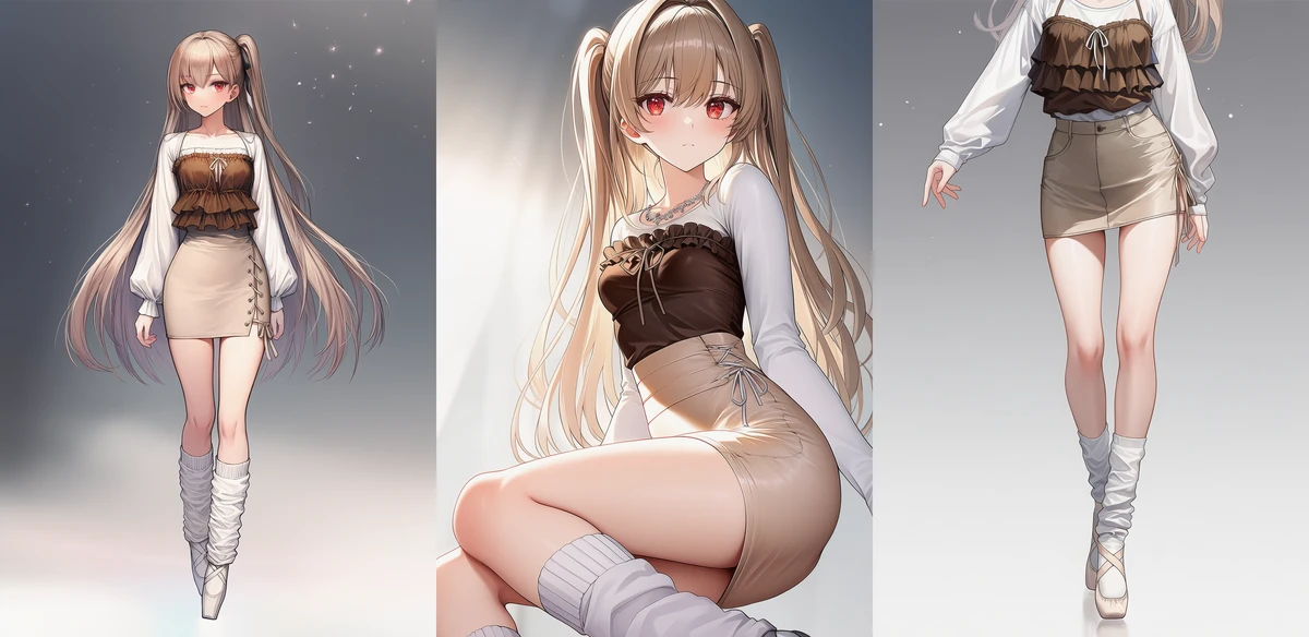 ブラウンチューブトップ×ベージュペンシルスカート|AI生成のバレエコアファッション