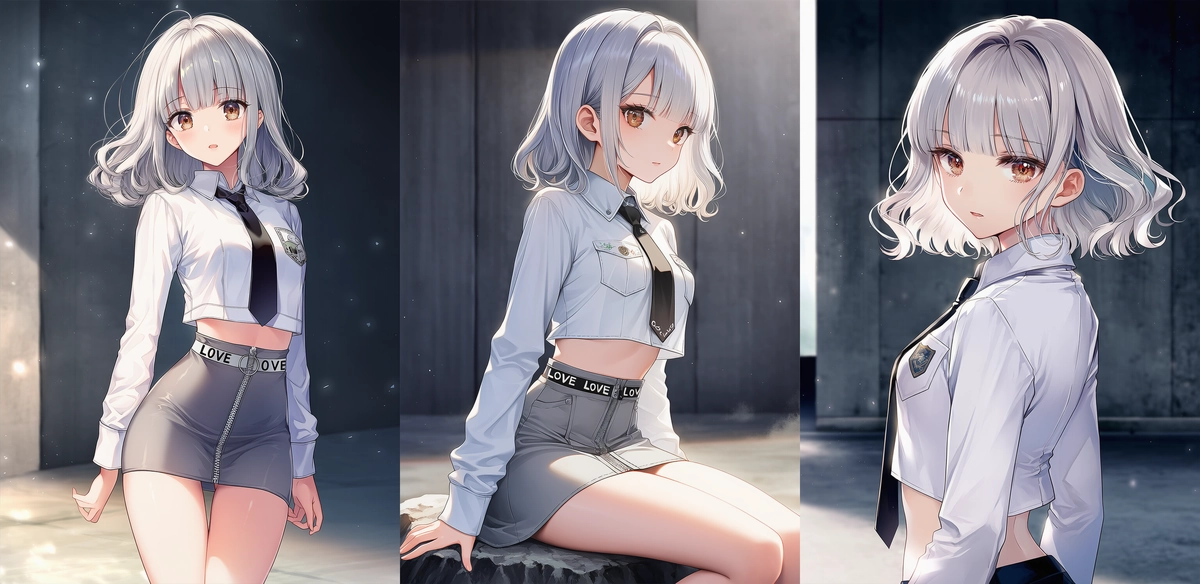 クロップドシャツ × ミニスカート（タイトシルエット系）｜へそ出しコーデのプロンプト