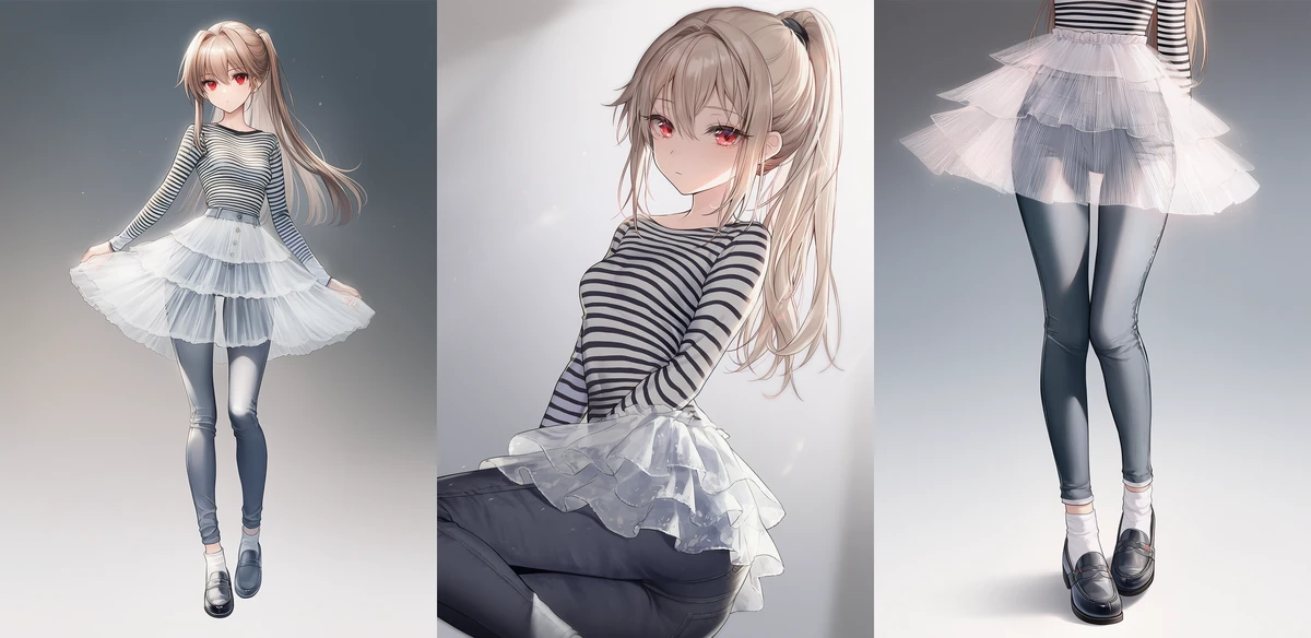 ボーダートップスとチュールスカートとパンツ|AI生成のバレエコアファッション