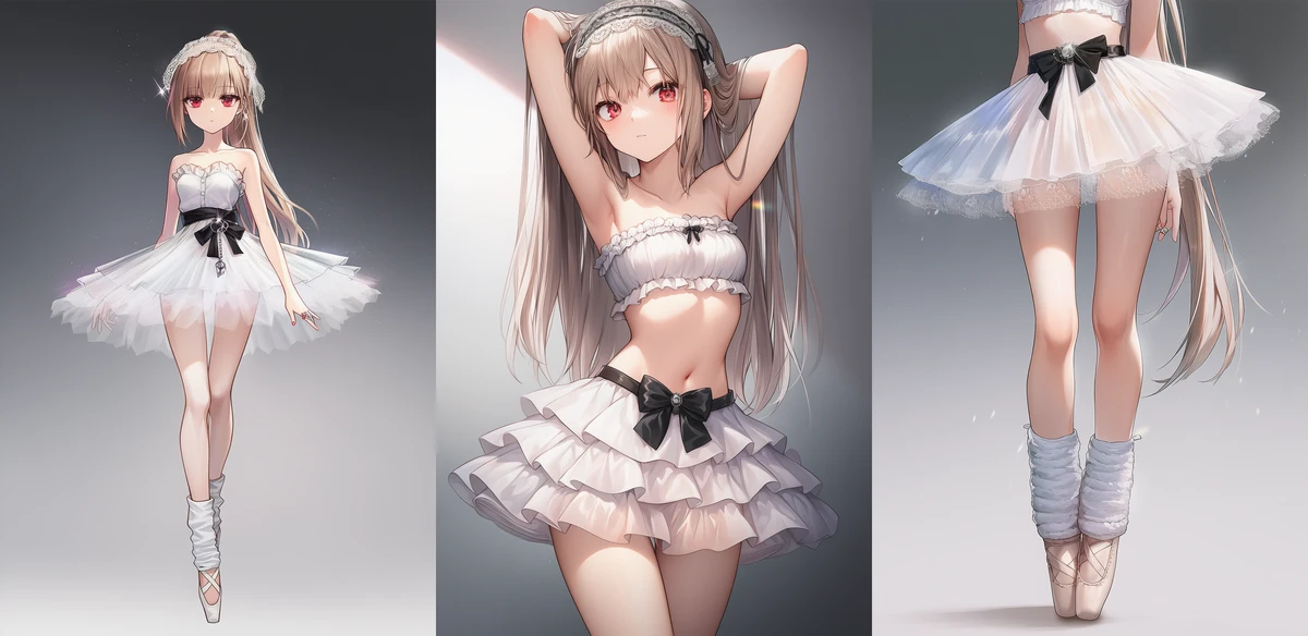 ホワイトチューブトップとパールチェーンベルト・ティアラ|AI生成のバレエコアファッション