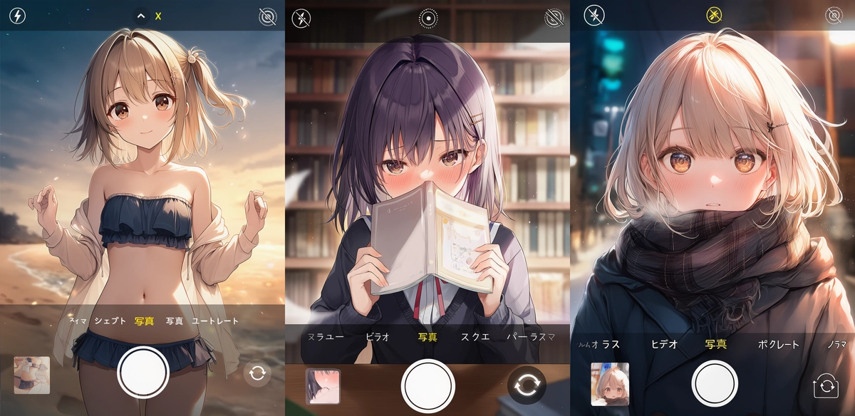 iPhone風の撮影フレームのAIイラストの作例集