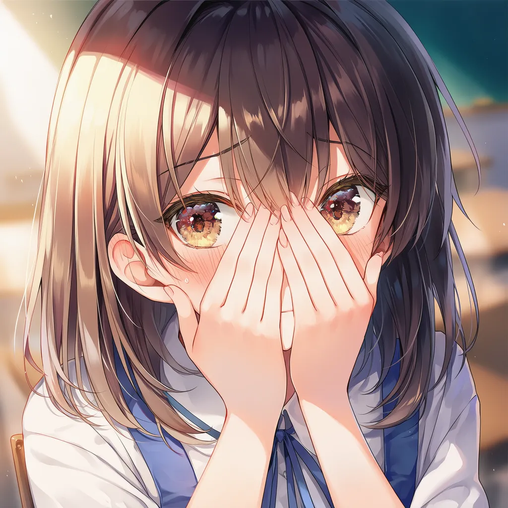 顔を隠して恥ずかしがる美少女AIイラスト｜プロンプト紹介
