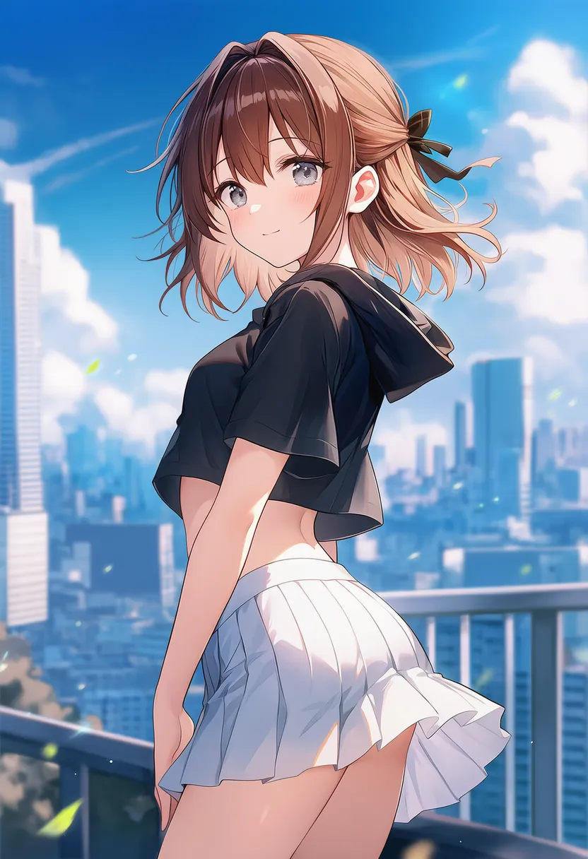 へそ出しコーデ（パーカー・ミニスカ）の美少女AIイラスト作例２