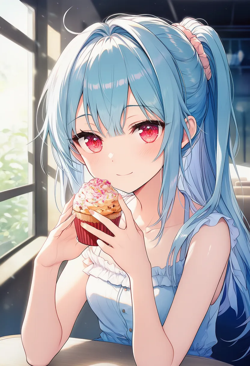 カップケーキを持つ美少女AIイラスト｜持ち物プロンプト紹介