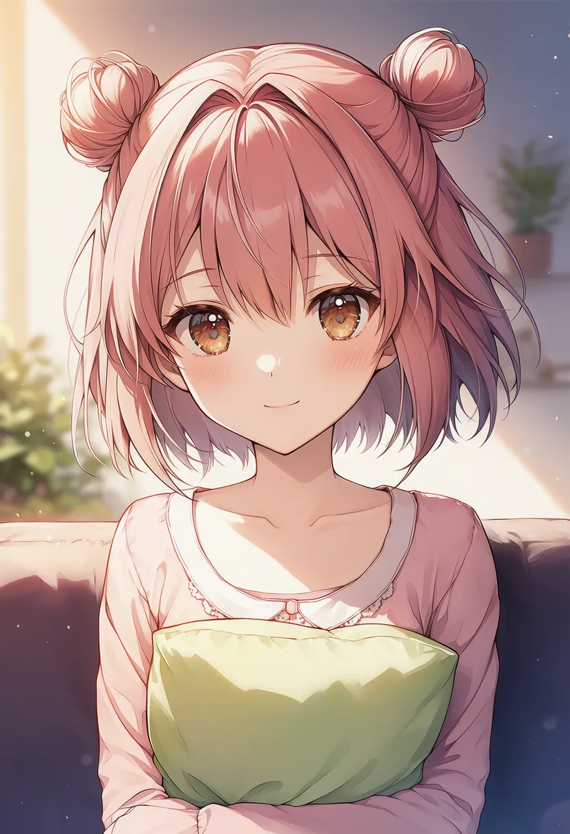 クッションを持つ美少女AIイラスト｜持ち物プロンプト紹介