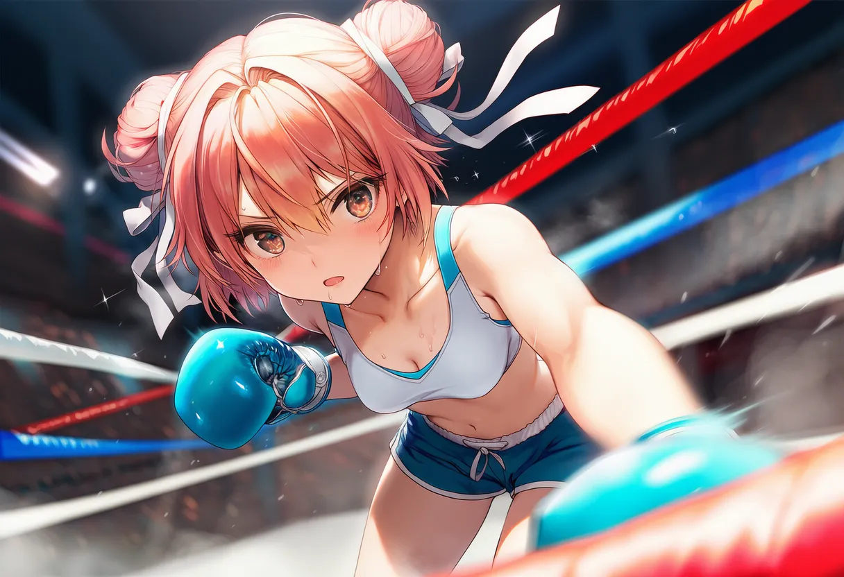 ボクシングでストレートパンチを繰り出す美少女AIイラスト作例２