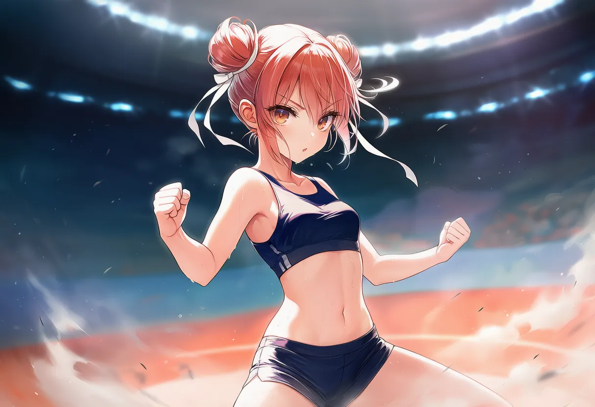 ファイティングポーズをとる美少女のAIイラスト｜格闘アクション