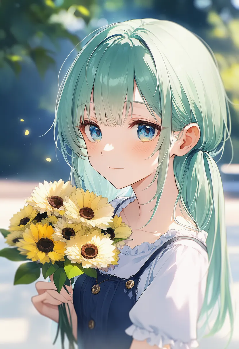 花束を持つ美少女AIイラスト｜持ち物プロンプト紹介