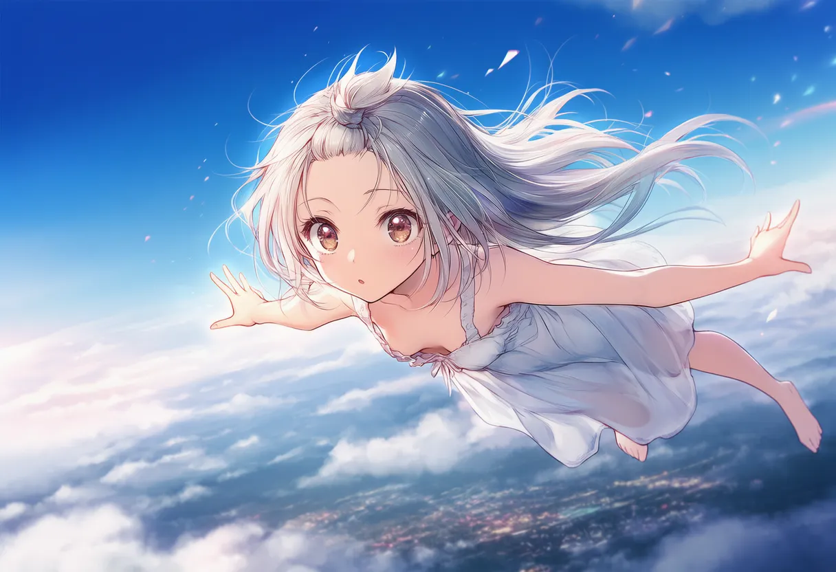 空を飛ぶ美少女AIイラスト
