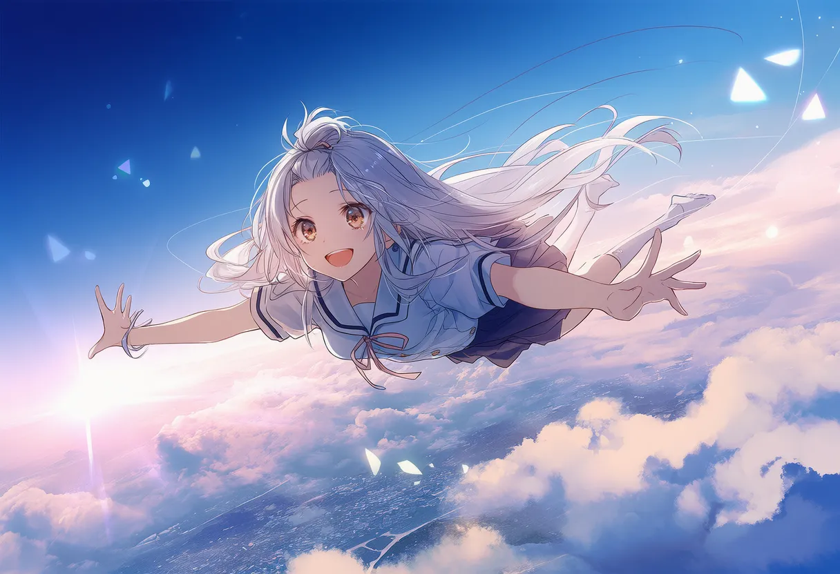 水平飛行する美少女AIイラスト｜プロンプト紹介