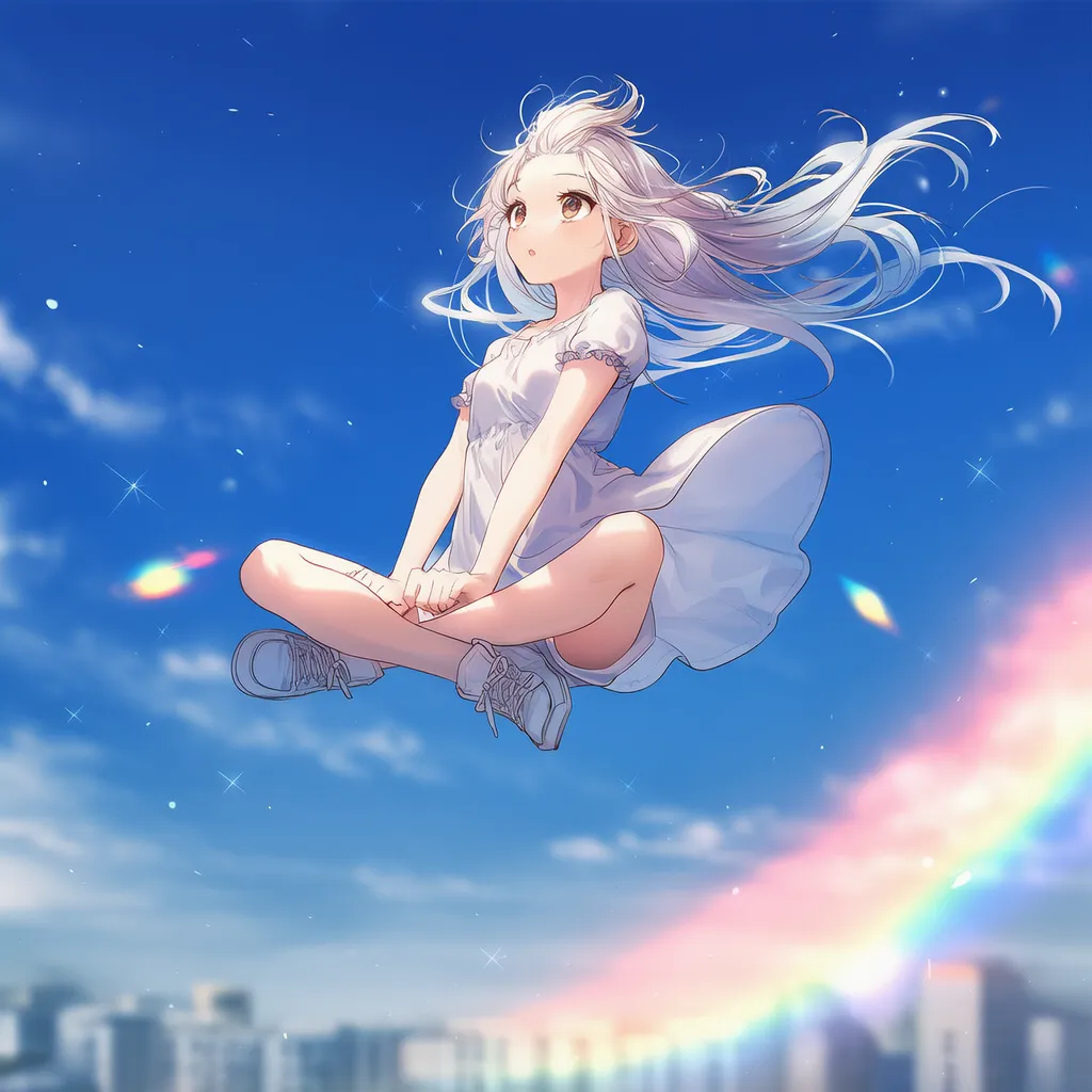 座位浮遊（胡座）する美少女AIイラスト｜プロンプト紹介